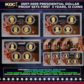 2007-2009 Presidential Dollar Proof Sets First 3 Years, 12 Coins In Original Government Packaging