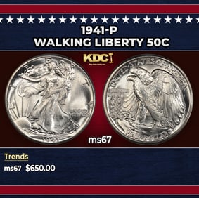 1941-p Walking Liberty Half Dollar 50c ms67 SEGS