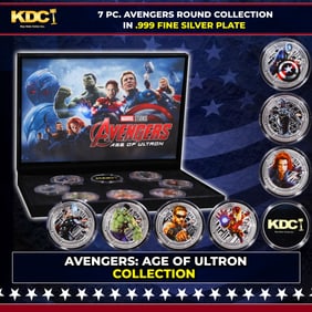7 Coin Marvel AVENGERS Age Of Ultron .999 Fine Silver Plated Round Collection