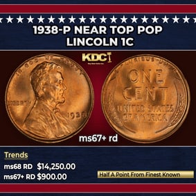 1938-p Lincoln Cent Near Top Pop 1c ms67+ rd SEGS