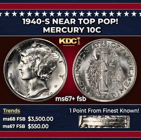1940-s Mercury Dime Near Top Pop! 10c ms67+ fsb SEGS