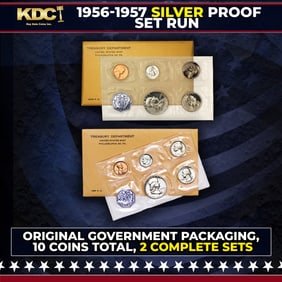 1956 & 1957 Silver Proof Sets 10 Coins In Original Government Packaging Manilla Envelope