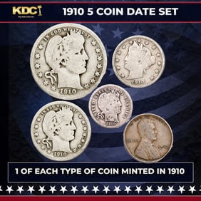 1910 5 Coin Date Set, 1 Of Each Type Of Coin Minted in 1910