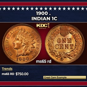 1900 Indian Cent . 1c Grades ms65 rd