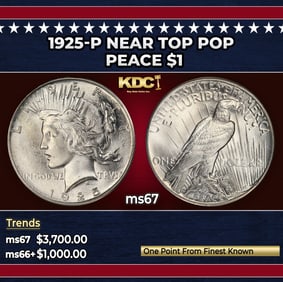 1925-p Peace Dollar Near Top Pop $1 ms67 SEGS