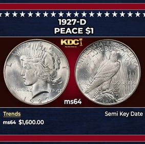 1927-d Peace Dollar $1 ms64 SEGS