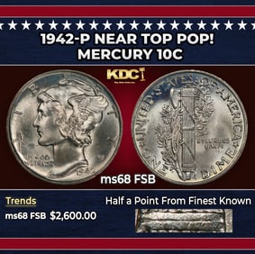 1942-p Mercury Dime Near Top Pop! 10c ms68 FSB SEGS