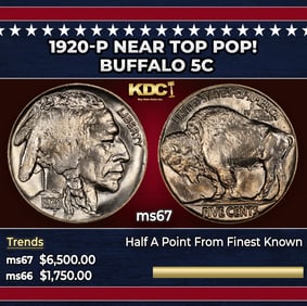 1920-p Buffalo Nickel Near Top Pop! 5c ms67 SEGS
