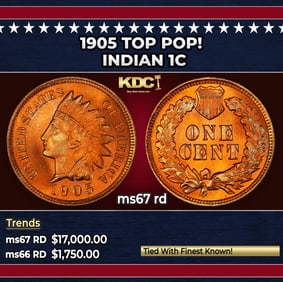 1905 Indian Cent TOP POP! 1c ms67 rd SEGS