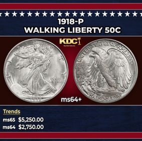1918-p Walking Liberty Half Dollar 50c ms64+ SEGS