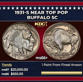 1931-s Buffalo Nickel Near Top Pop 5c ms66+ SEGS