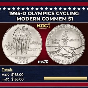 1995-d Olympics Cycling Modern Commem Dollar $1 ms70 SEGS