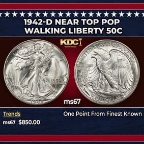 1942-d Walking Liberty Half Dollar Near Top Pop 50c ms67 SEGS
