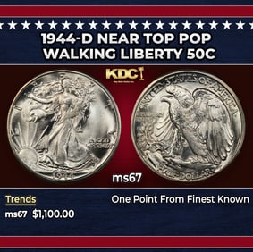 1944-d Walking Liberty Half Dollar Near Top Pop 50c ms67 SEGS