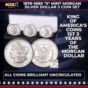 1878-1880 "S" Mint Morgan Silver Dollar 3 Coin Set With Case Uncirculated. 1st 3 Years Of The Morgan
