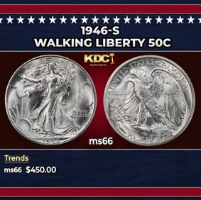 1946-s Walking Liberty Half Dollar 50c Grades ms66