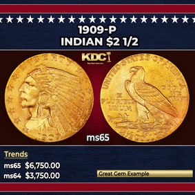 1909-p Gold Indian Quarter Eagle $2 1/2 ms65 SEGS
