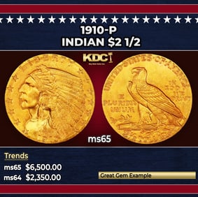 1910-p Gold Indian Quarter Eagle $2 1/2 ms65 SEGS
