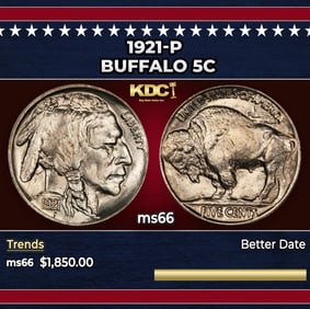 1921-p Buffalo Nickel 5c ms66 SEGS