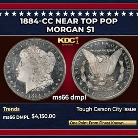 1884-cc Morgan Dollar Near Top Pop $1 ms66 dmpl SEGS