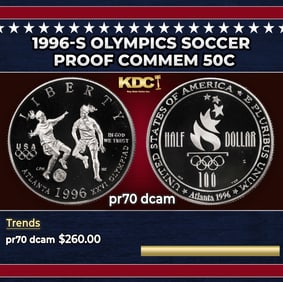 1996-s Olympics Soccer Proof Modern Commem Half Dollar 50c pr70 dcam SEGS
