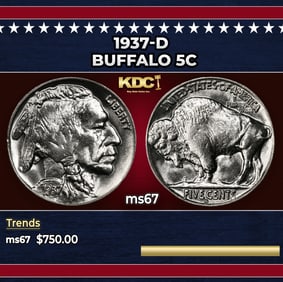 1937-d Buffalo Nickel 5c ms67 SEGS