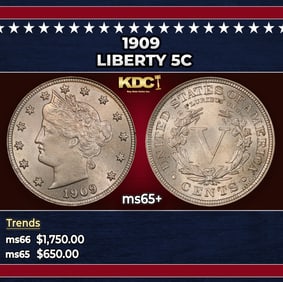 1909 Liberty Nickel 5c ms65+ SEGS