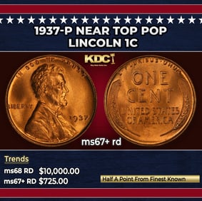 1937-p Lincoln Cent Near Top Pop 1c ms67+ rd SEGS