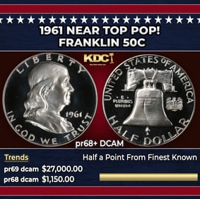 1961 Proof Franklin Half Dollar Near Top Pop! 50c pr68+ DCAM SEGS