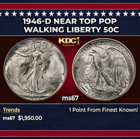1946-d Walking Liberty Half Dollar Near Top Pop 50c ms67 SEGS