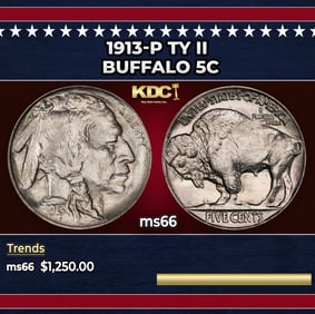 1913-p Ty II Buffalo Nickel 5c ms66 SEGS
