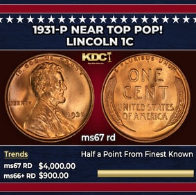 1931-p Lincoln Cent Near Top Pop! 1c ms67 rd SEGS