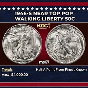 1946-s Walking Liberty Half Dollar Near Top Pop 50c ms67 SEGS