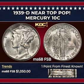 1939-d Mercury Dime Near Top Pop! 10c ms68 FSB SEGS
