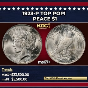 1923-p Peace Dollar TOP POP! $1 ms67+ SEGS