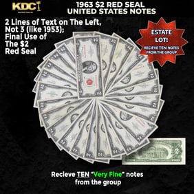 10x 1963 $2 Red Seal United States Note Grades VF/XF