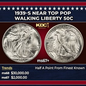 1939-s Walking Liberty Half Dollar Near Top Pop 50c ms67+ SEGS