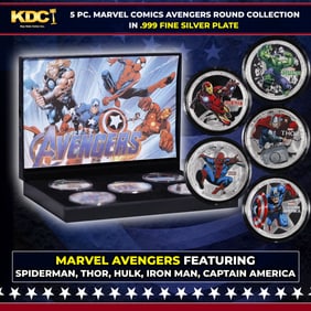 5 Coin Marvel Disney Avengers Silver Plated Round Collection Spider-Man, Hulk, Captain America,