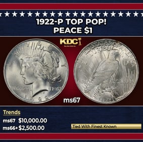 1922-p Peace Dollar TOP POP! $1 ms67 SEGS