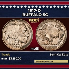 1917-d Buffalo Nickel 5c ms65 SEGS
