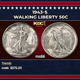 1943-s Walking Liberty Half Dollar 50c Grades ms66