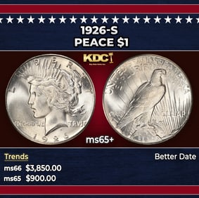 1926-s Peace Dollar $1 ms65+ SEGS