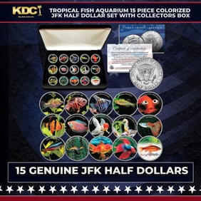 Tropical Fish Freshwater Aquarium 15 Piece Colorized JFK Half Dollar Set with Collectors Box Other