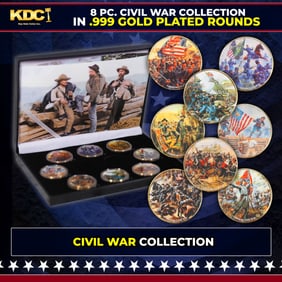 (1861-1865) United States Civil War 8 Coin Gold Plated Round Collection