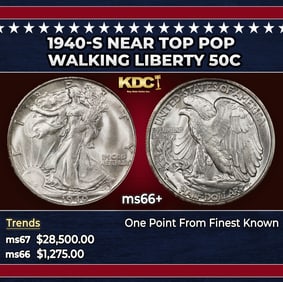1940-s Walking Liberty Half Dollar Near Top Pop 50c ms66+ SEGS