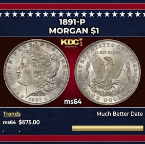1891-p Morgan Dollar $1 Grades ms64