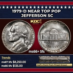 1979-d Jefferson Nickel Near Top Pop 5c ms66+ 5fs SEGS