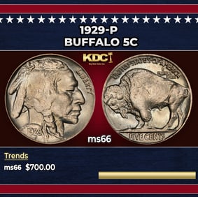 1929-p Buffalo Nickel 5c Grades ms66