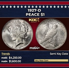 1927-d Peace Dollar $1 ms64+ SEGS