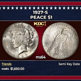1927-s Peace Dollar $1 ms64 SEGS